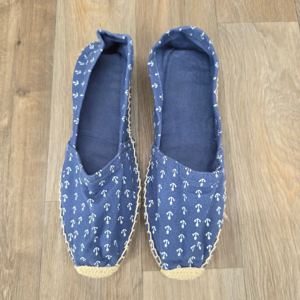 Cousu Main France Size 38 Espadrille Slip‎ On Nautical Anchor Print Blue Shoes